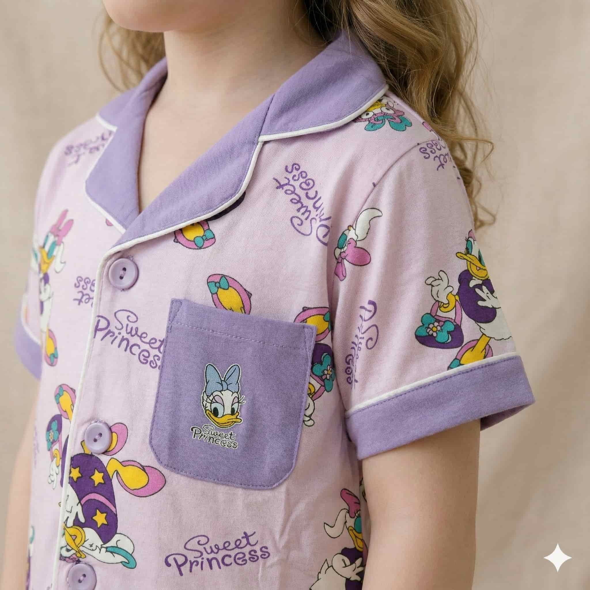 Secret Princess Girls Half Sleeves Pajama Set - Purple