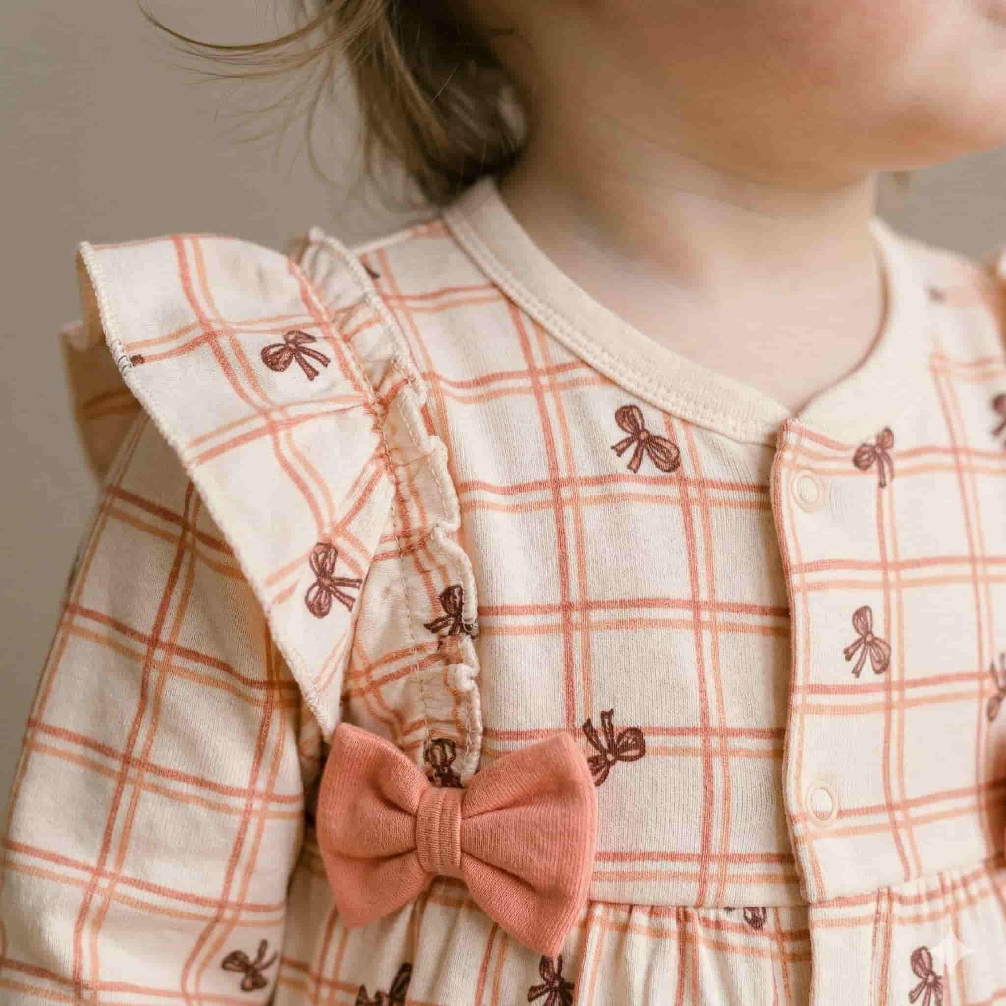 Checkered Ribbon Baby Girl Set - Orange