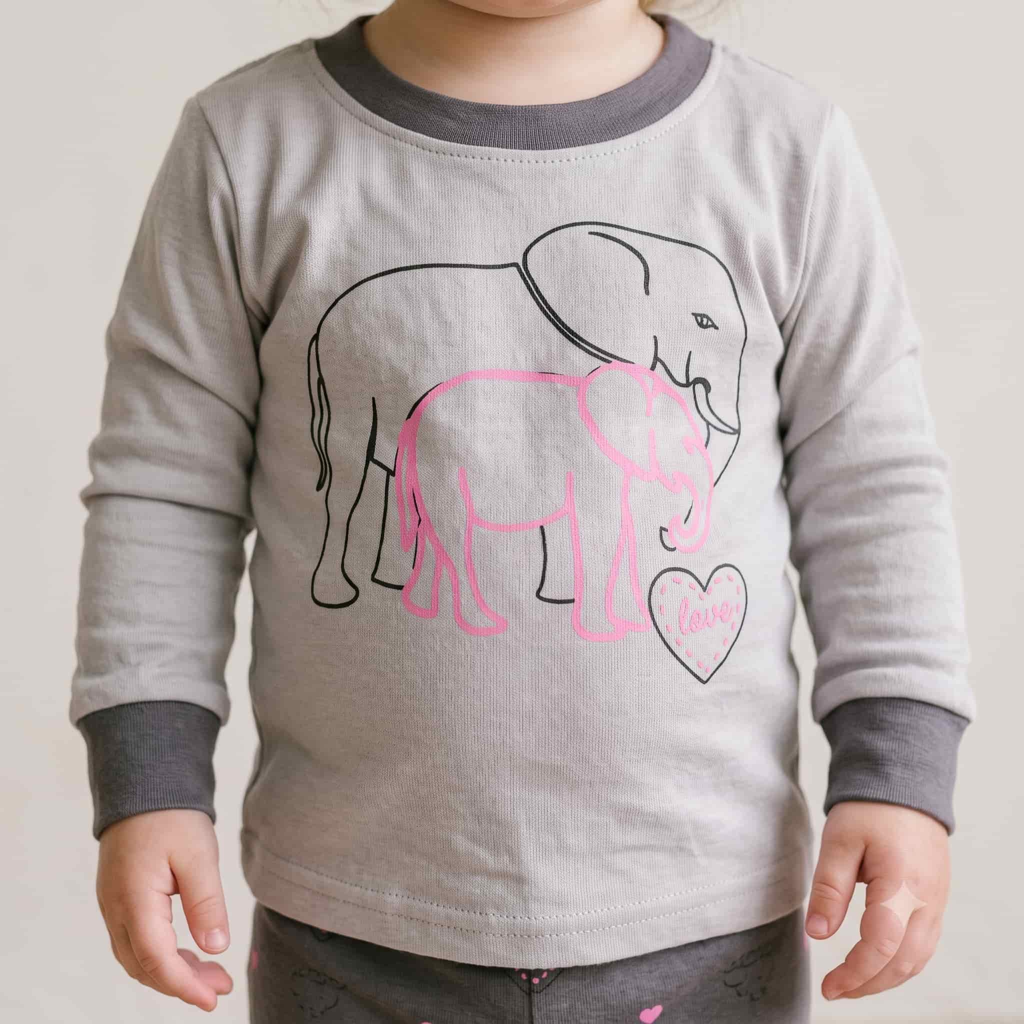 Elephant Love Baby Girls Full Sleeves Pajama Set - Heather Grey