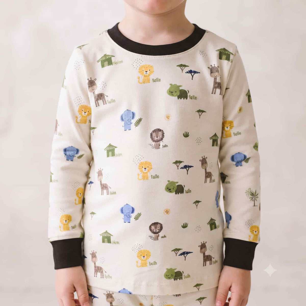 Safari Squad Boys Full Sleeves Pajama Set - Cream