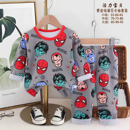 Spiderman Boys Full Sleeves Pajama Set - Grey