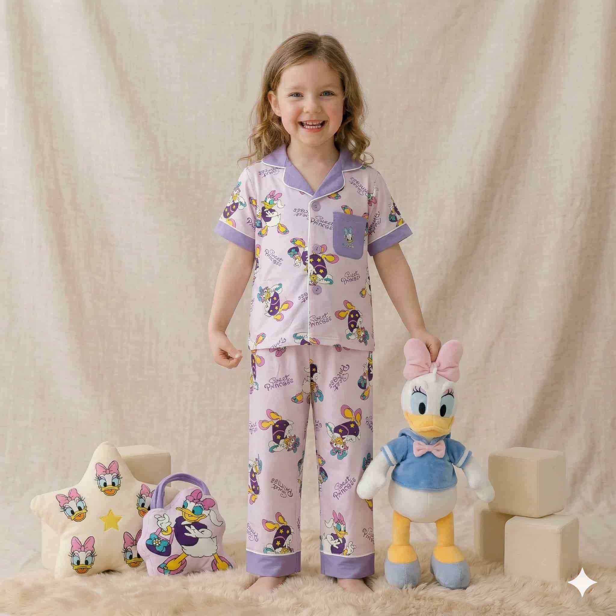 Secret Princess Girls Half Sleeves Pajama Set - Purple