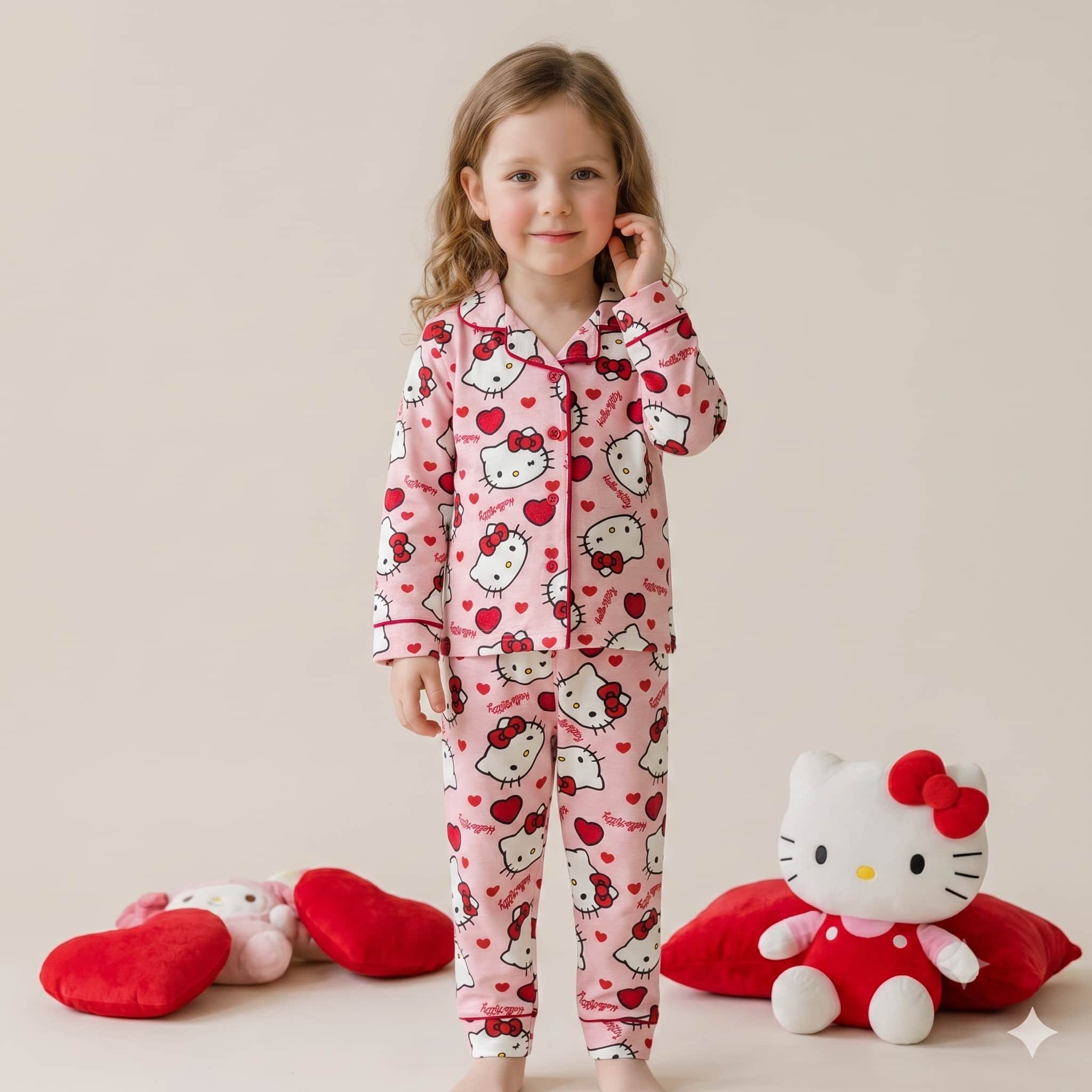 Hello Kitty Girls Full Sleeves Pajama Set – Pink