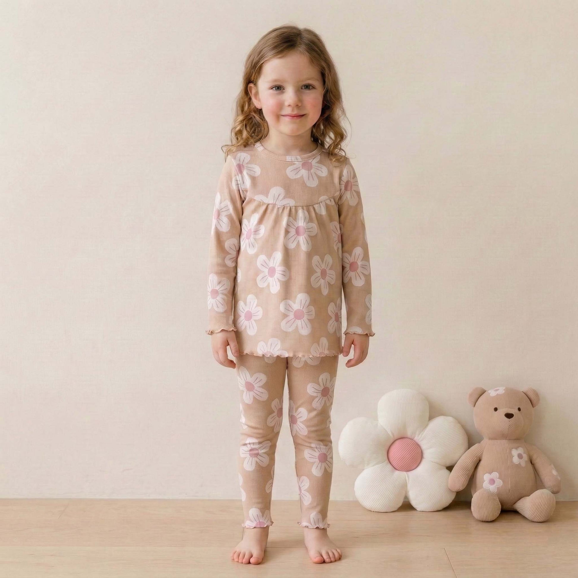 Daisy Days Girl Pajama Set - Brown