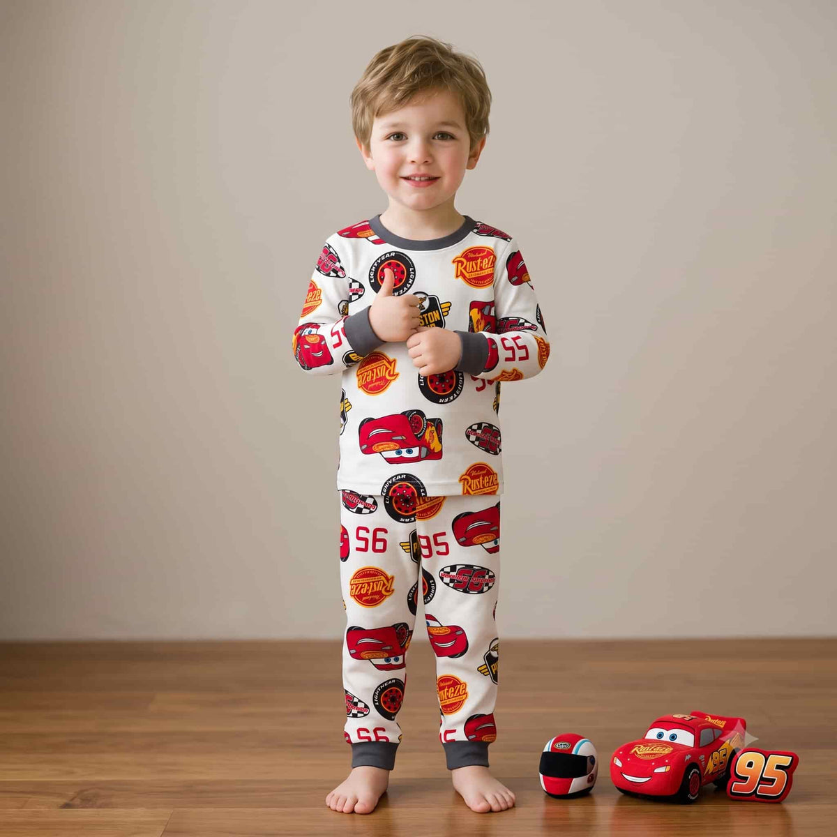 Mcqueen Boys Full Sleeves Pajama Set – White