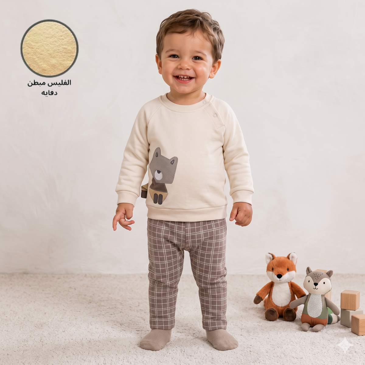 Cozy Cub Baby Boys Winter Full Sleeves Pajama Set – Ivory Cream & Mocha Brown