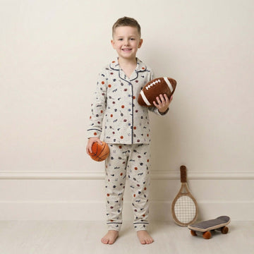 Sports Junkie Boys Button Pajama Set - Grey