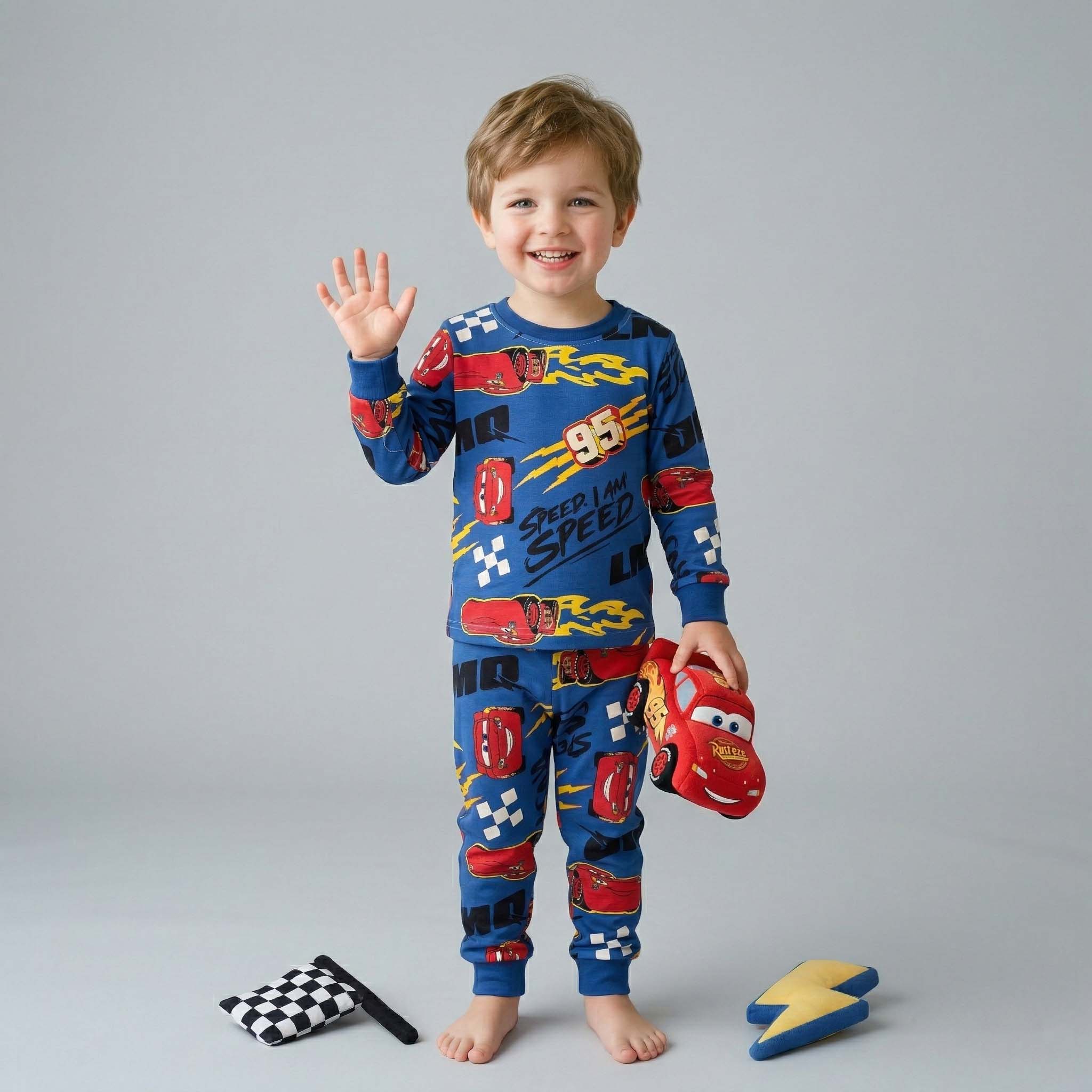 Lightning Mc Queen Bos Full Sleeves Pajama Set - Blue
