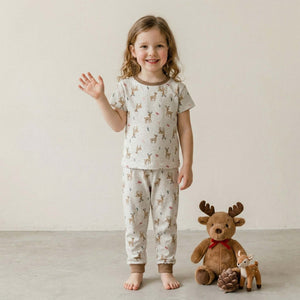 Reindeer Girls Pajama Set - Light Brown