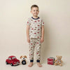 Allover Car Boys Short Sleeves Pajama Set - Cream