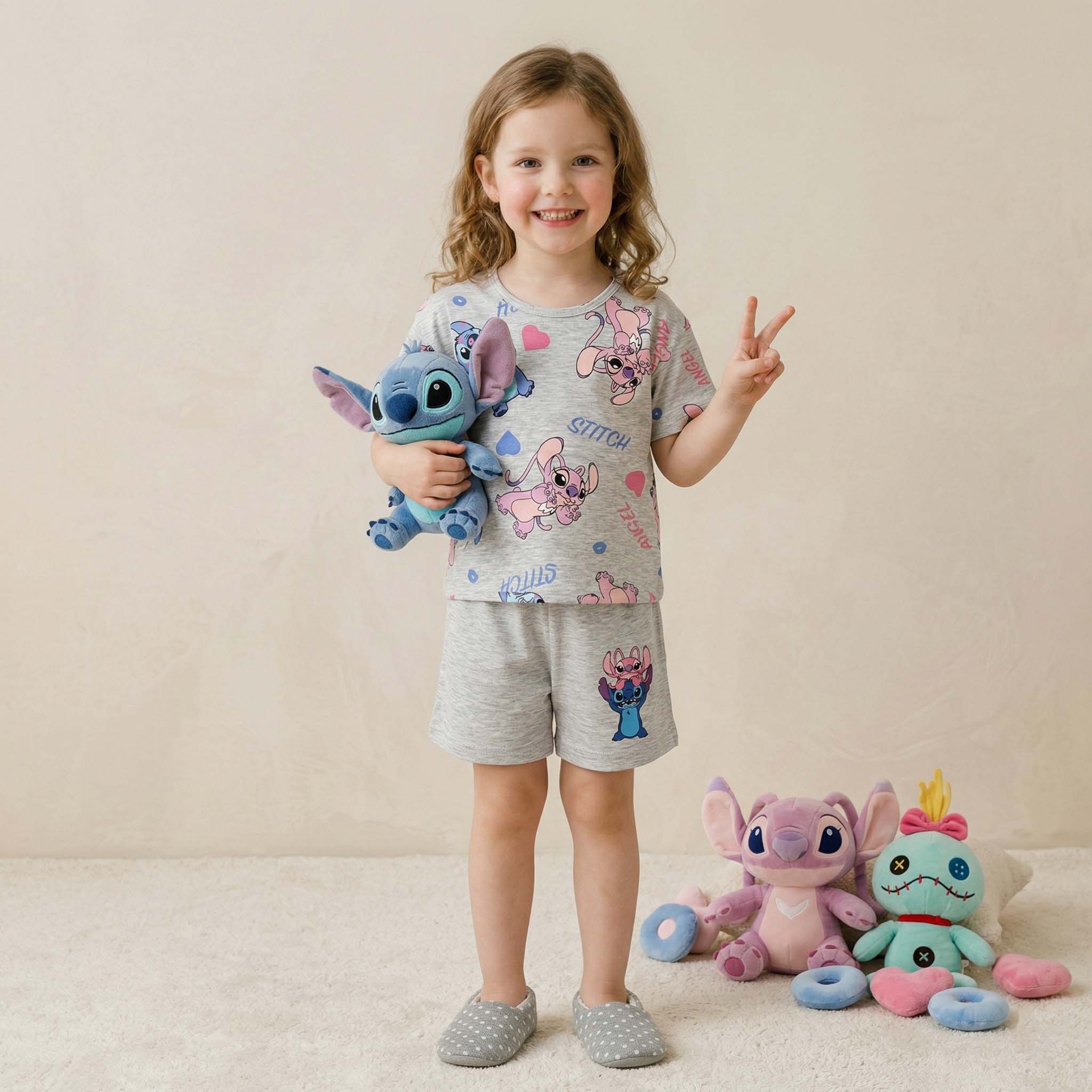 Stitch Girls Short Set - Grey