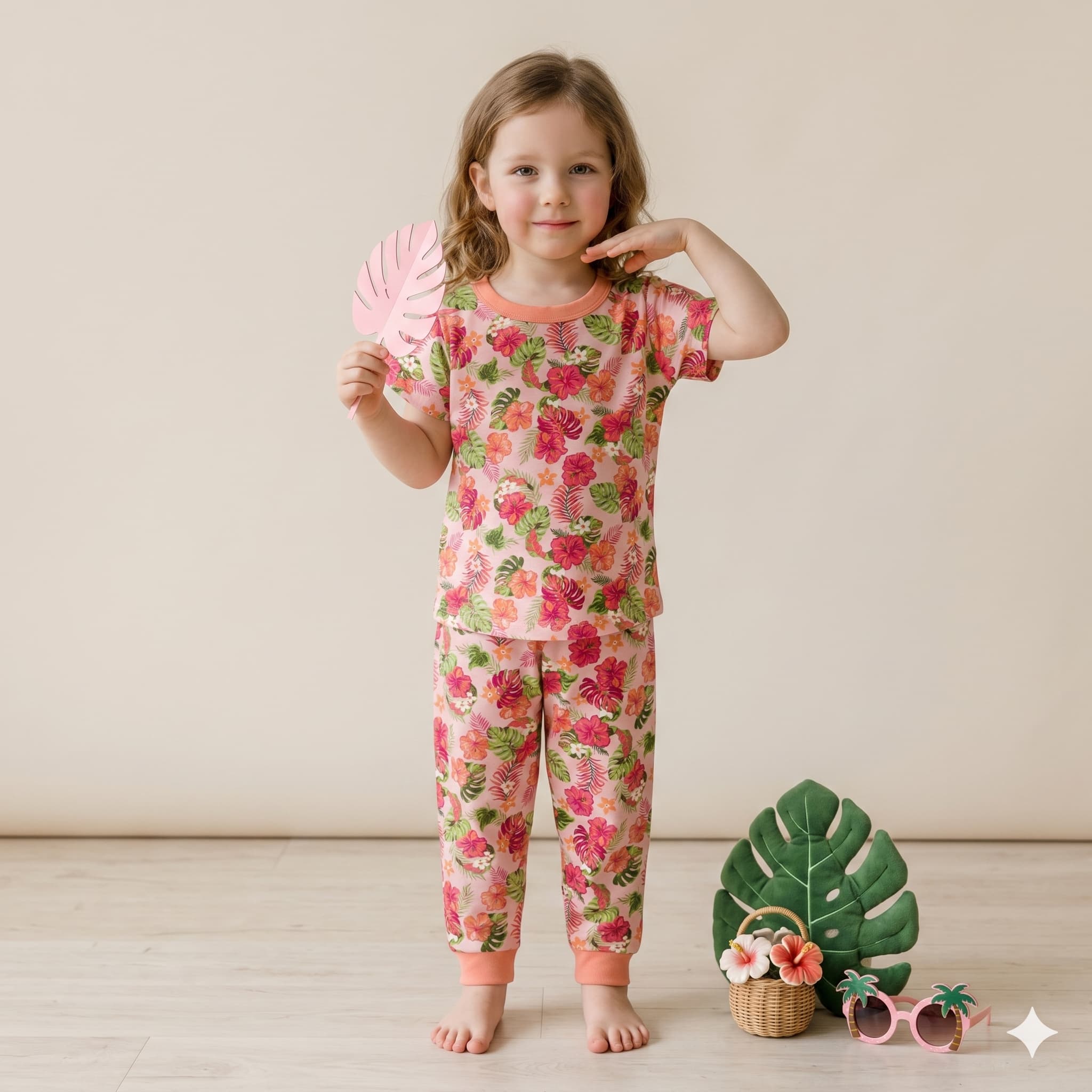 Fruity Floral Girl Half Sleeves Pajama Set - Pink