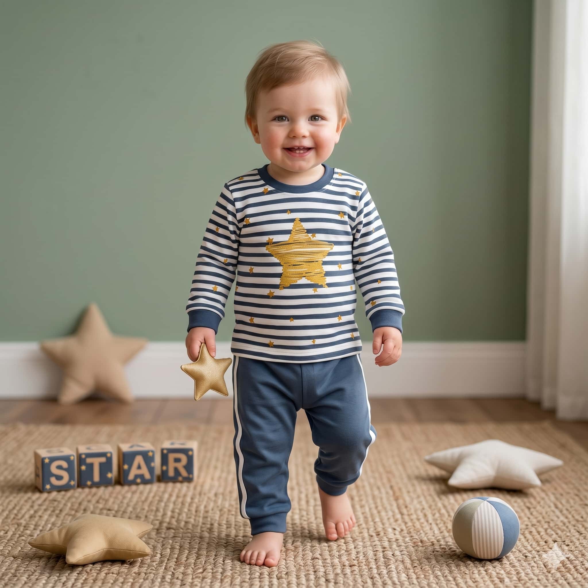 Stellar Stripe Baby Boys Full Sleeves Set - Navy Blue