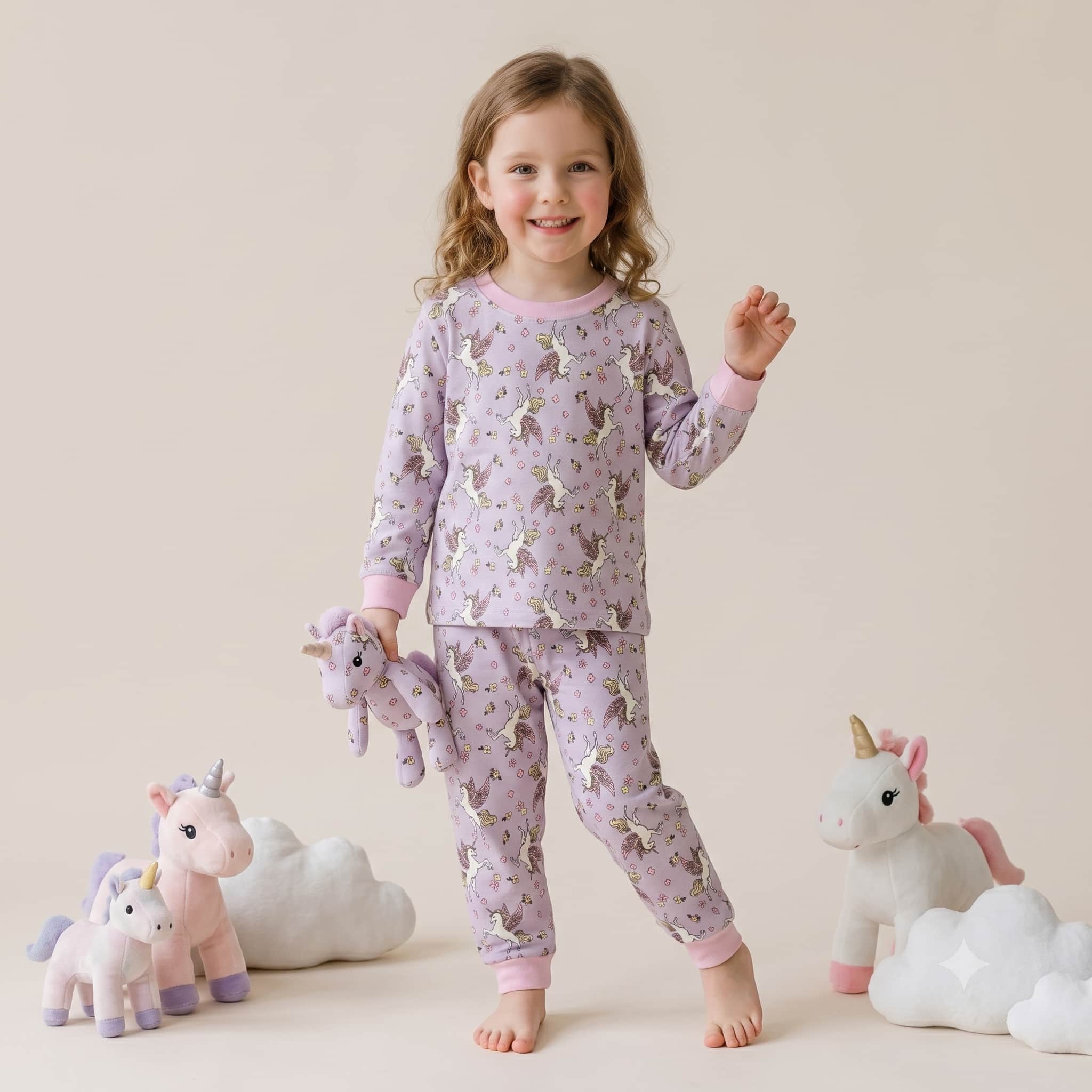Mystic Unicorn Girls Full Sleeves Pajama Set - Purple