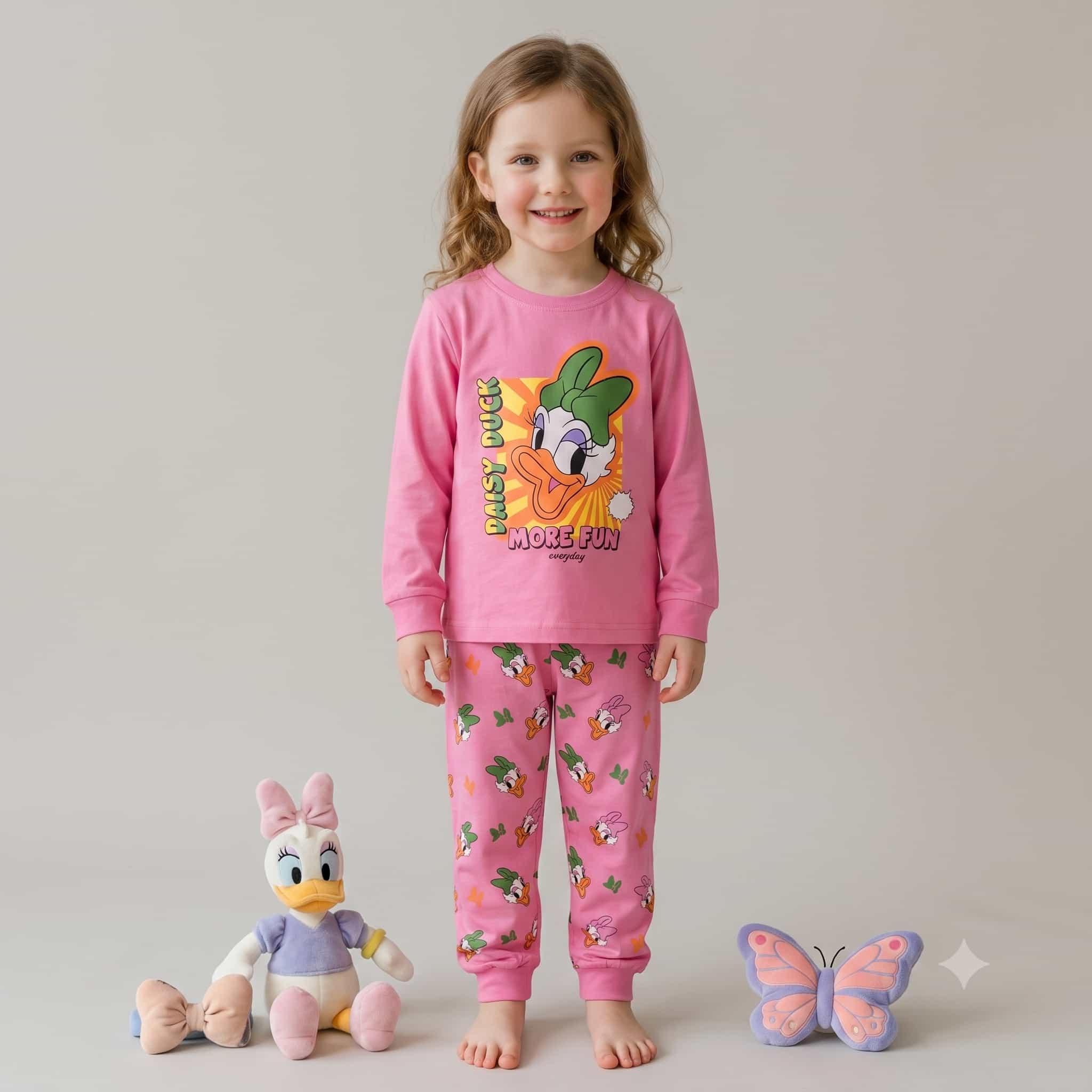 Daisy Duck Girl Full Sleeves Pajama Sets- Pink