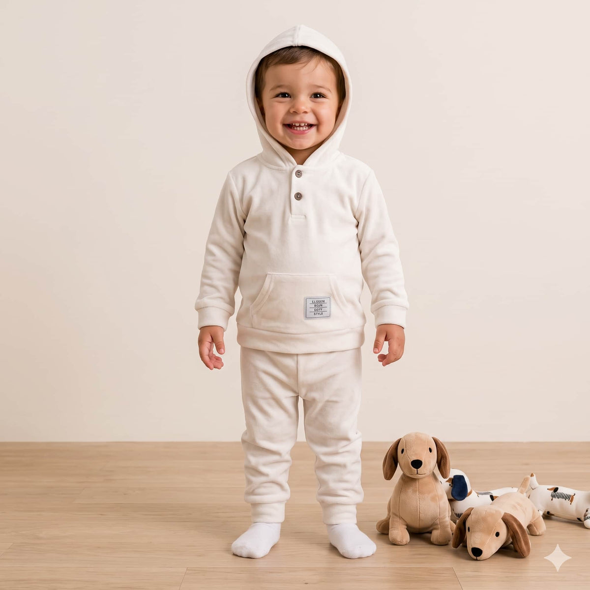 Snug Icon Baby Boys Winter Full Sleeves Pajama Set – Cream White