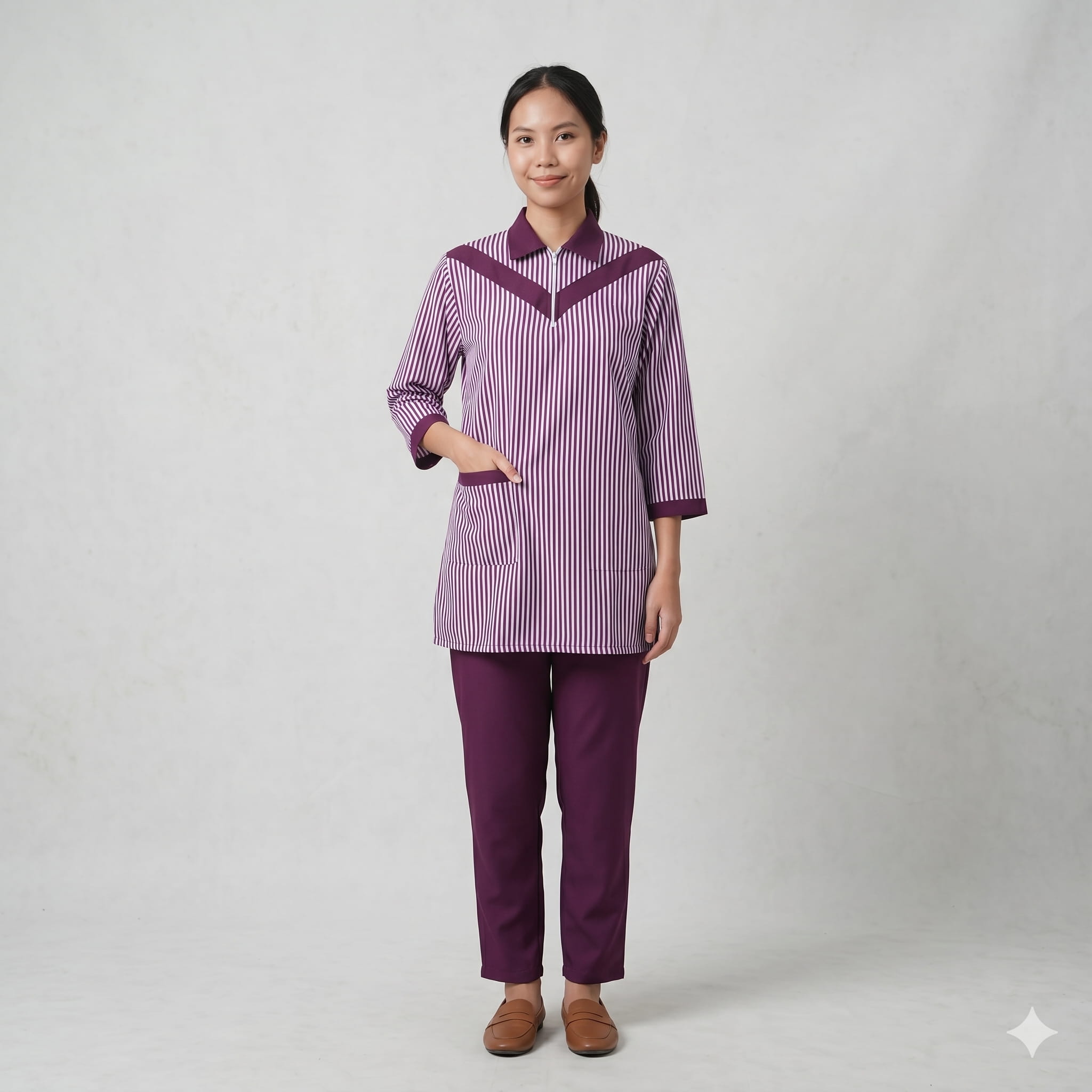 Regal Stripe Maid Women Uniform - Plum
