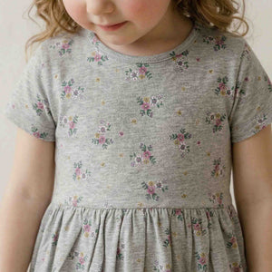 Floral Bouquet Girls Frock - Grey