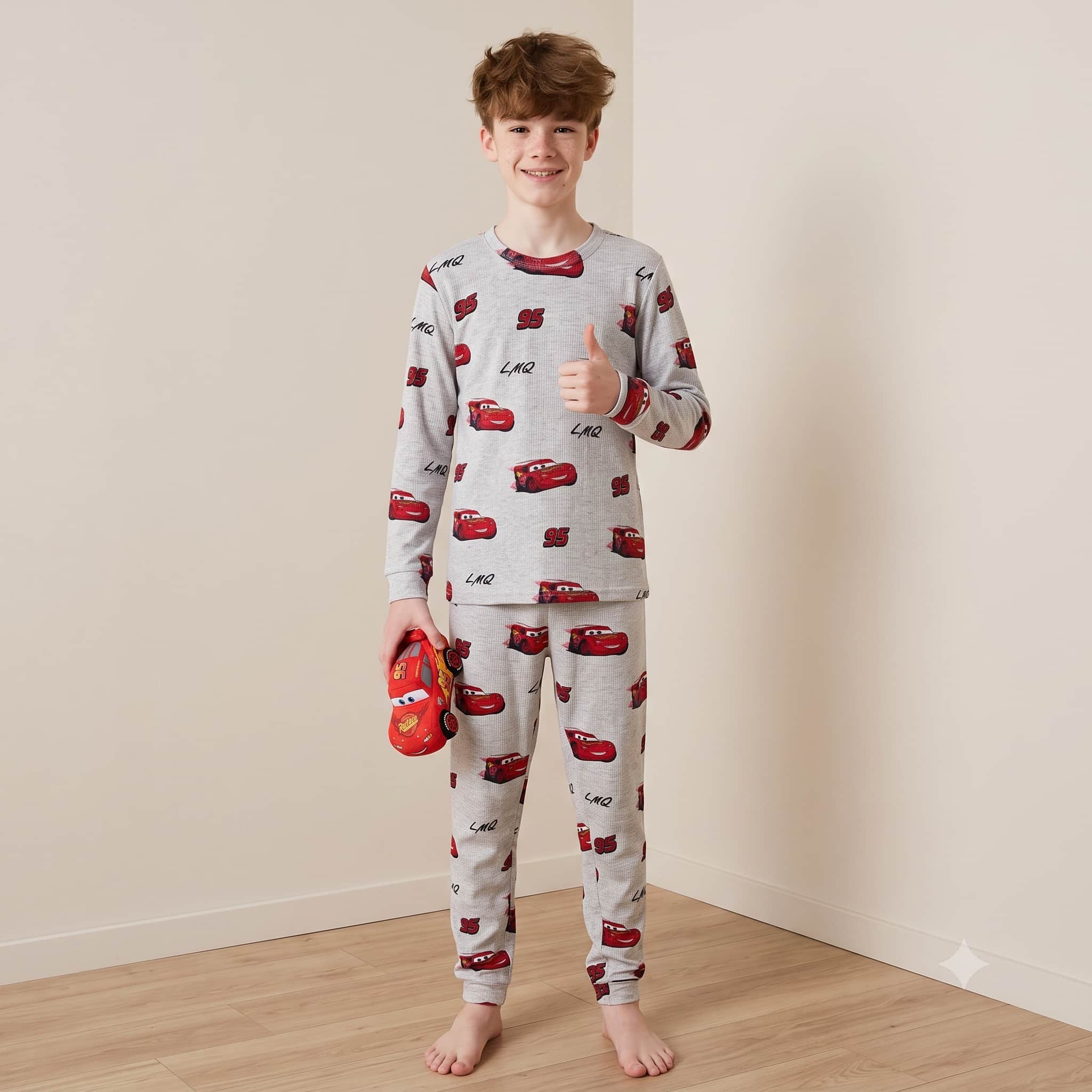 Mcqueen Car Boys Full Sleeves Pajama Set – Light Grey