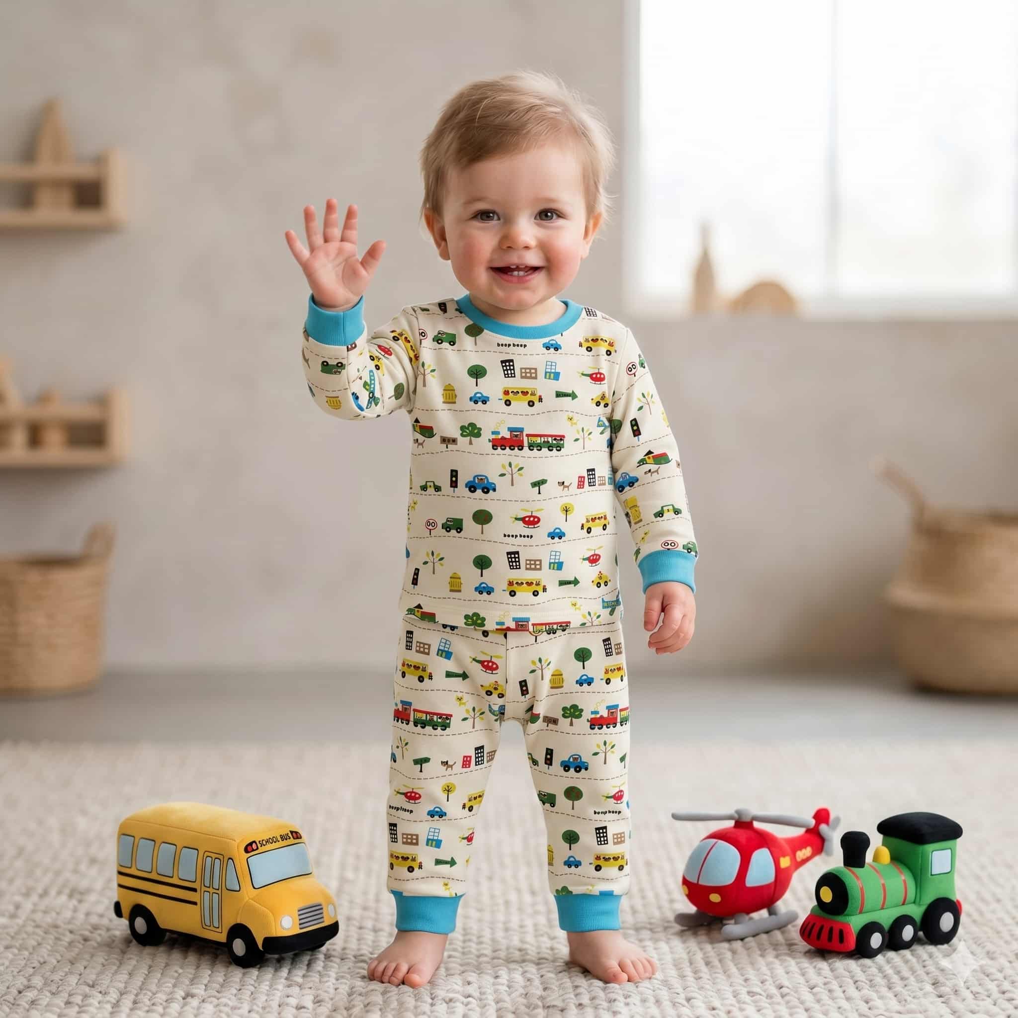 City Transit Baby Boys Full Sleeves Pajama Set - Cream