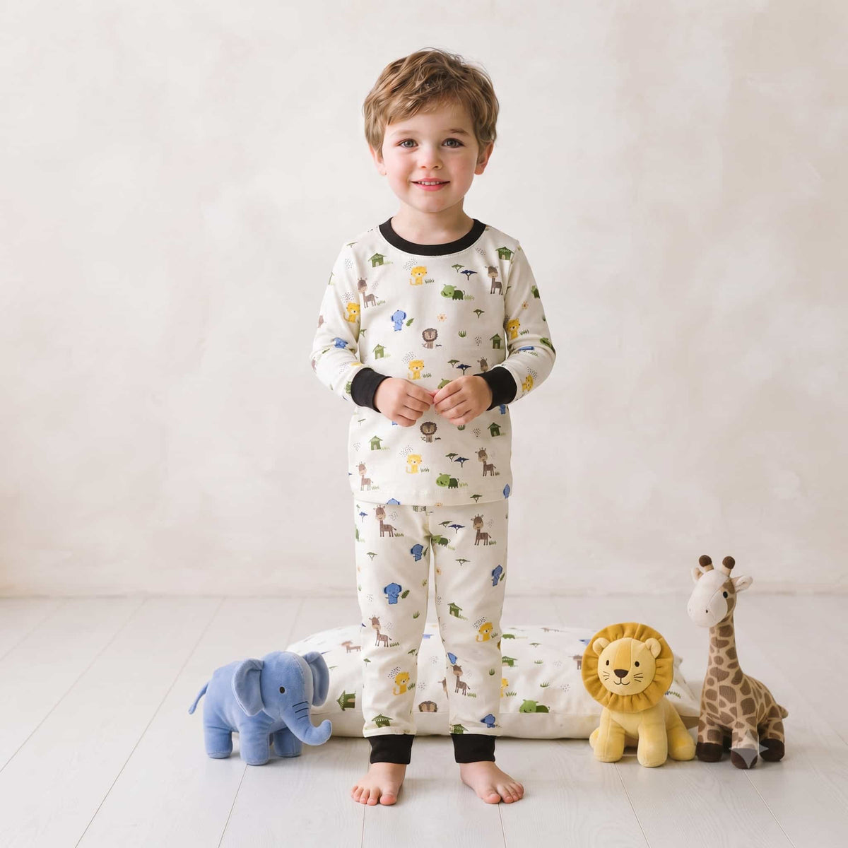 Safari Squad Boys Full Sleeves Pajama Set - Cream