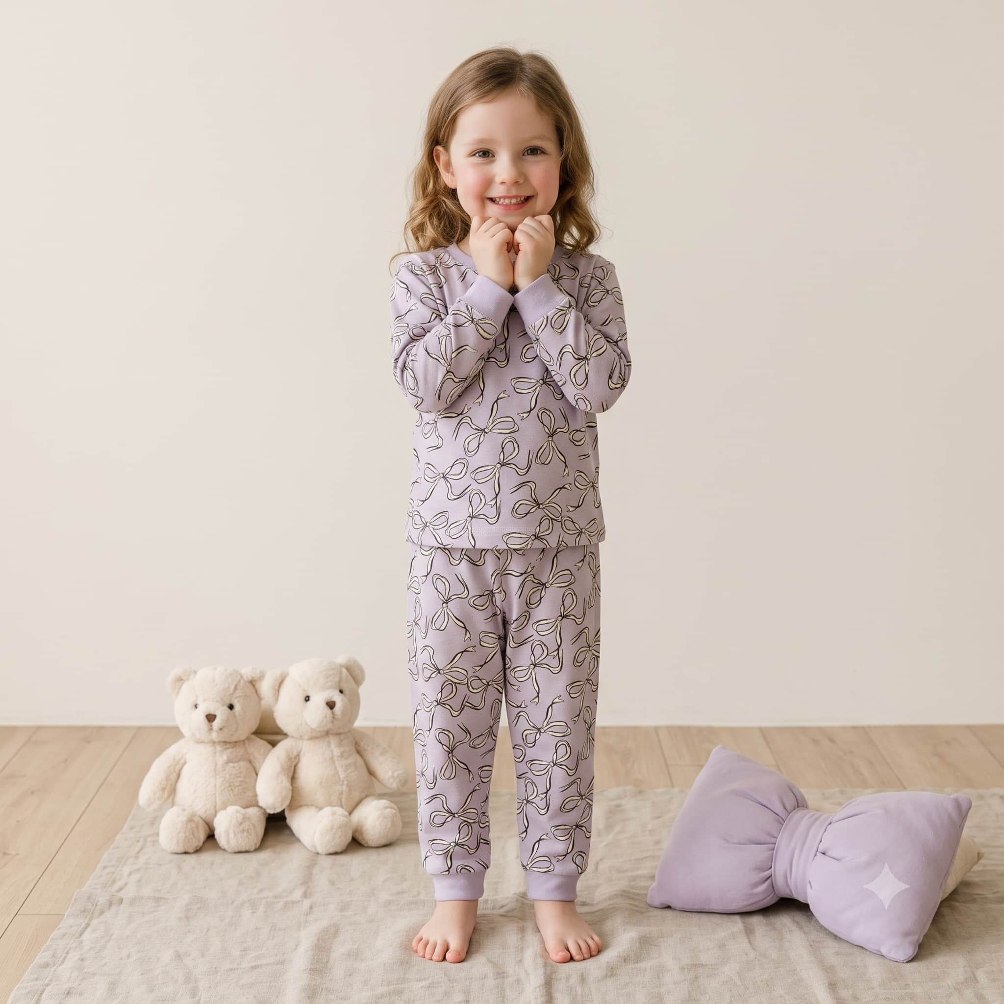 Sweet Bows Girls Full Sleeves Pajama Set - Lavender