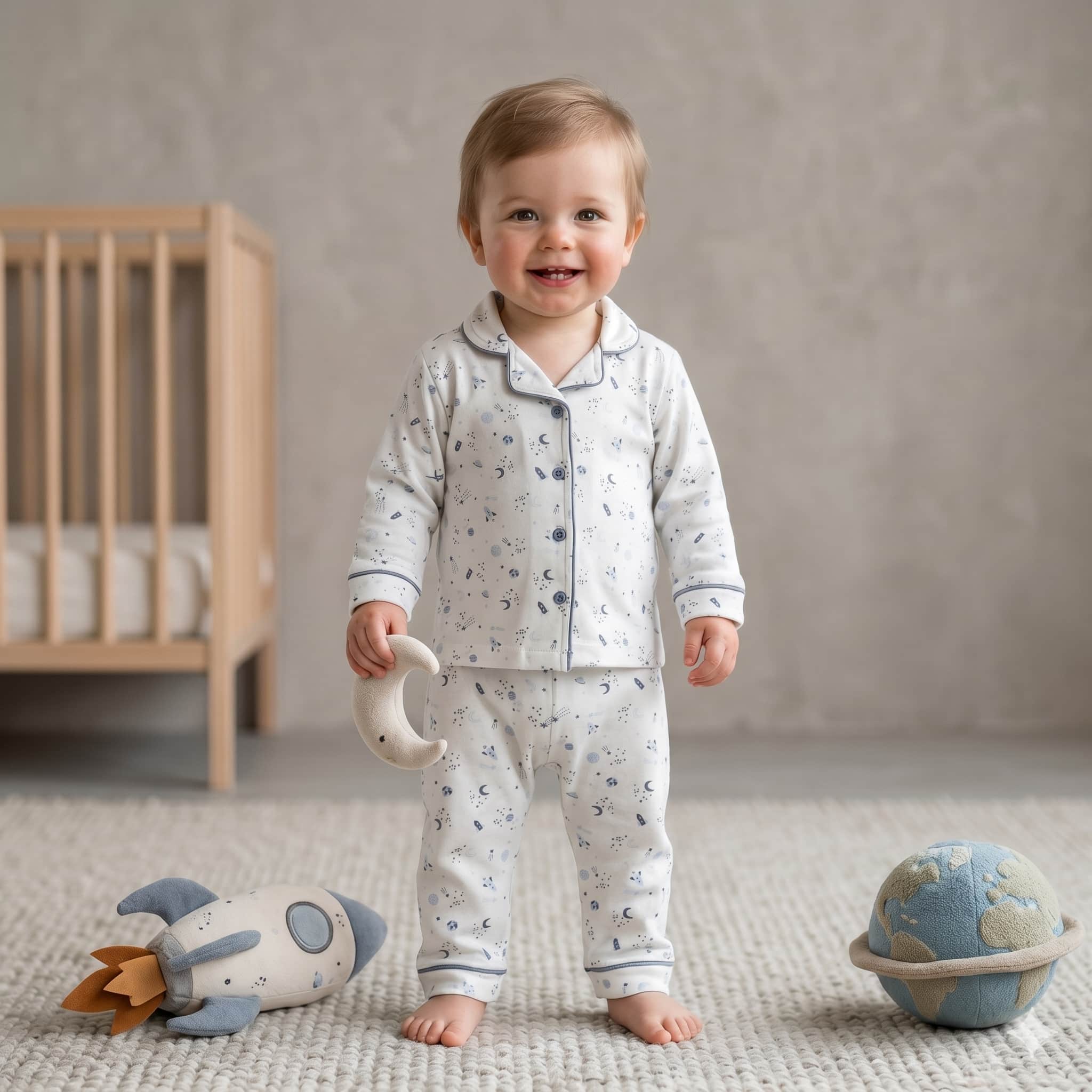 Galaxy Dreams Baby Boys Full Sleeves Pajama Set - White