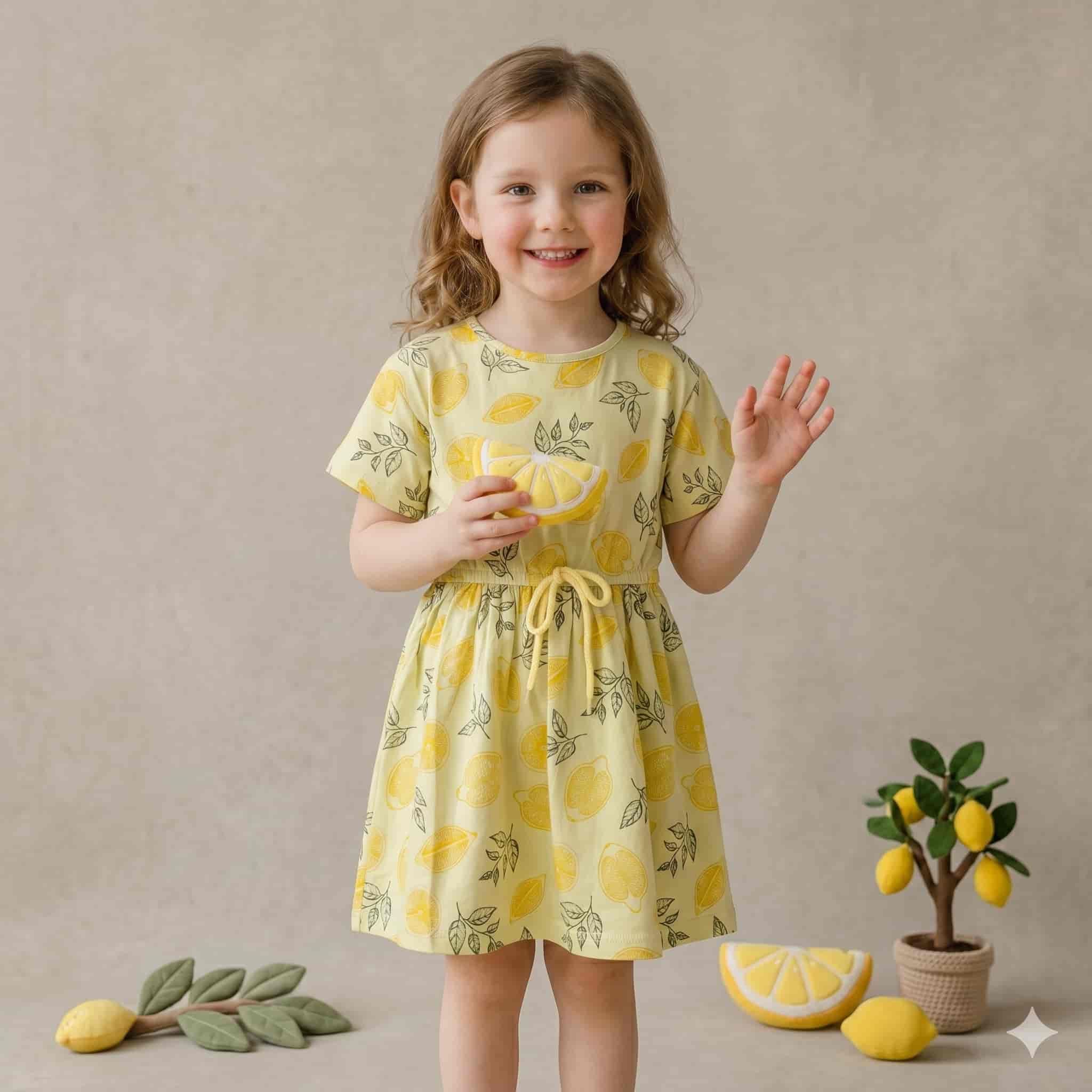 Sunny Citrus Girls Frock Set - Yellow