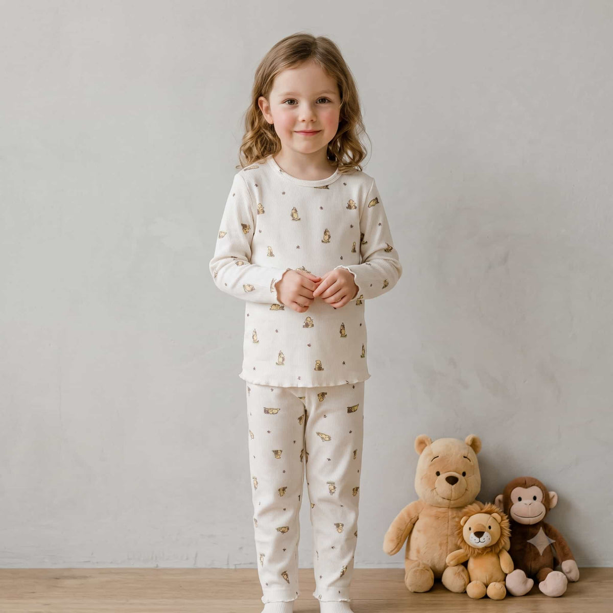 Pooh Girls Full Sleeves Pajama Set – Cream