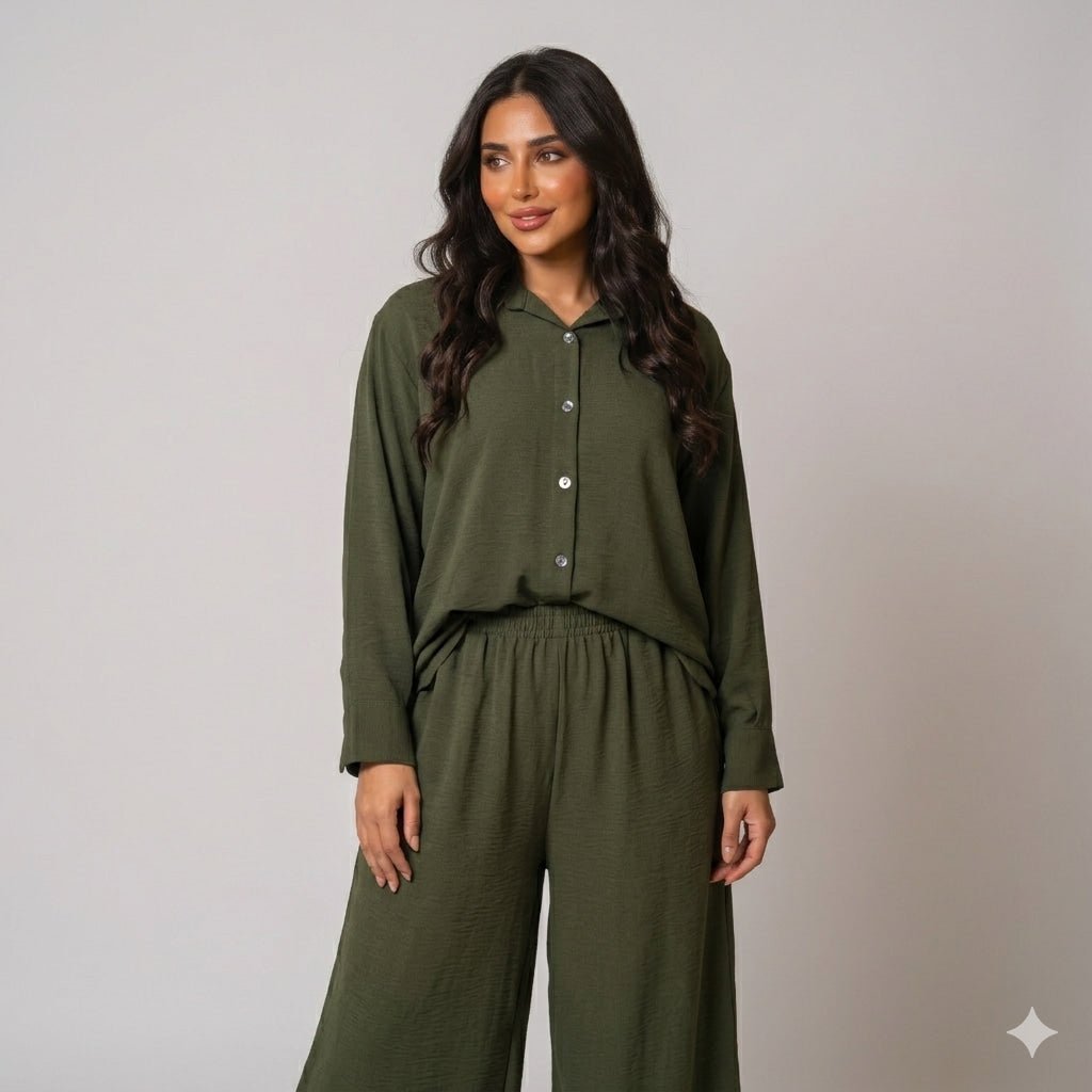 Forest Calm Women Full Sleeves Co ord Set - Green