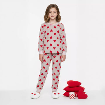 Red Heart Girl Polar Pajama Set- Grey
