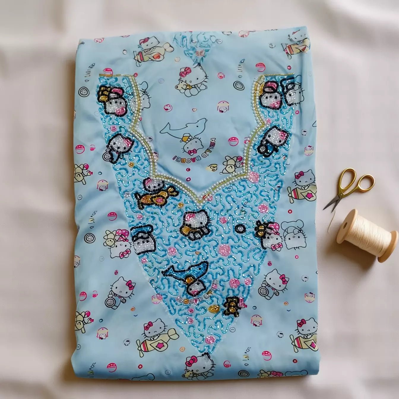 Hello Kitty Girls Embroidered Mukhawir - Light Blue