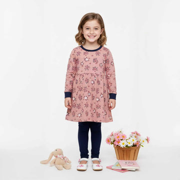 Floral Girl Fleece Fustan- Dark Peach