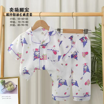 Kuromi Girls Half Sleeves Pajama Set- White