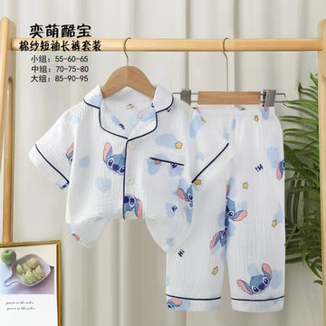 Stitch Girls Half Sleeves Pajama Set- White