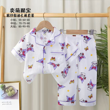 Kuromi Butterfly Girls Half Sleeves Pajama Set- White