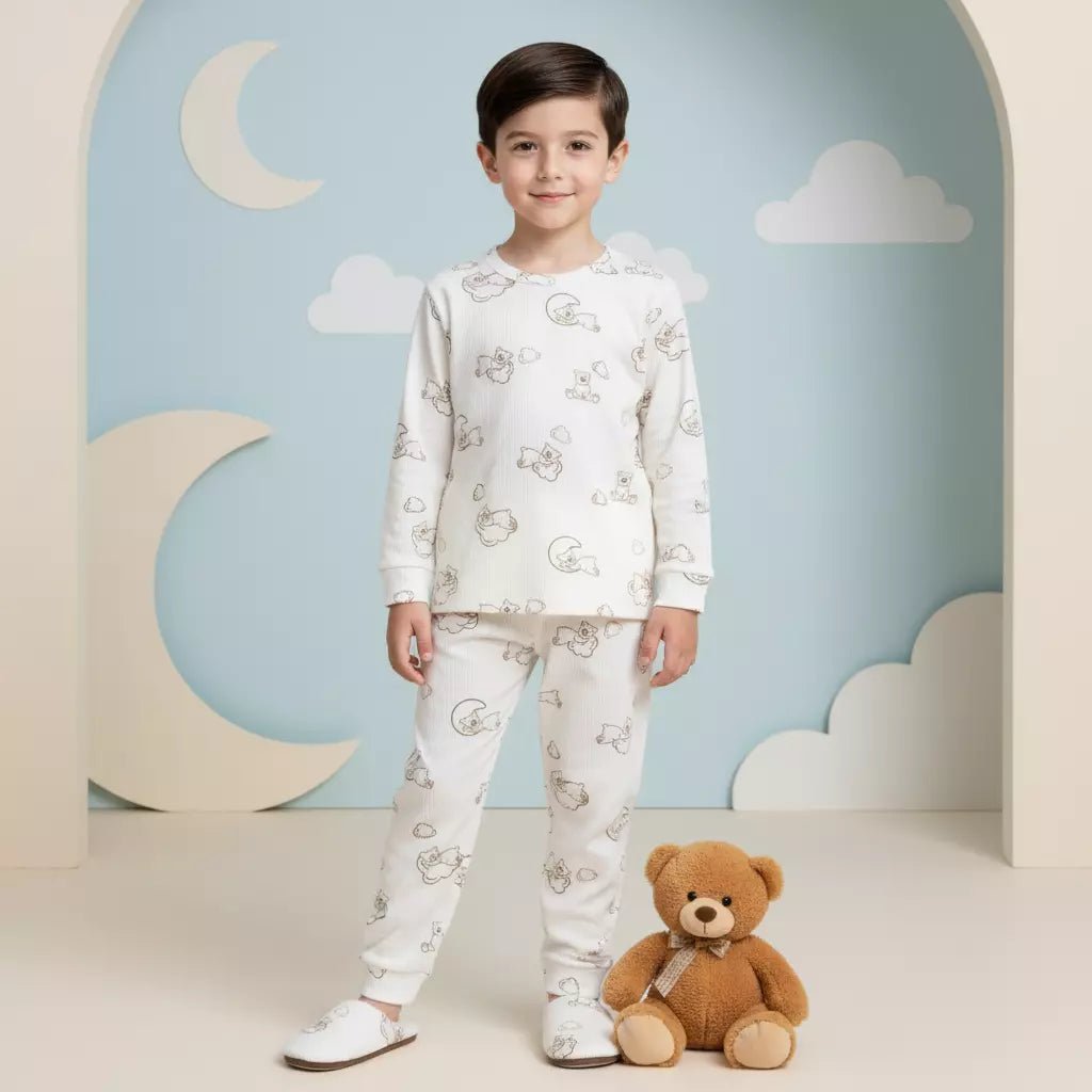 Teddy Bear Boy Pajama Set- White