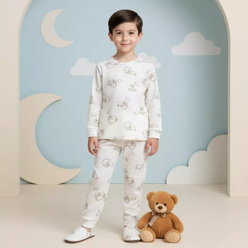 Teddy Bear Boy Pajama Set- White