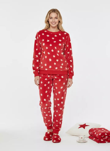 Star Women Polar Pajama Set- Red