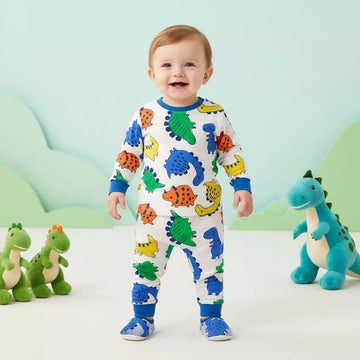 Multi Dinosaur Baby Boy Pajama Set- Blue