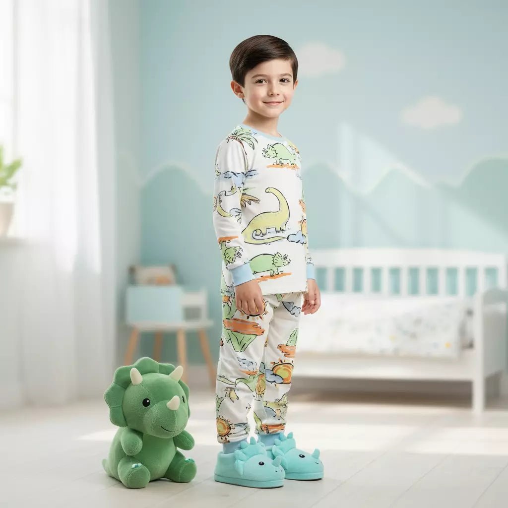 Pastel Dino Boy Pajama Set- White