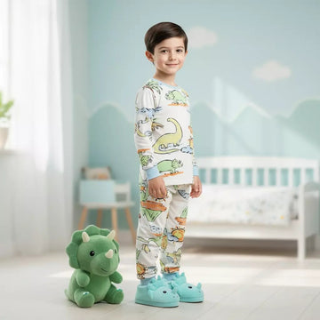 Pastel Dino Boy Pajama Set- White