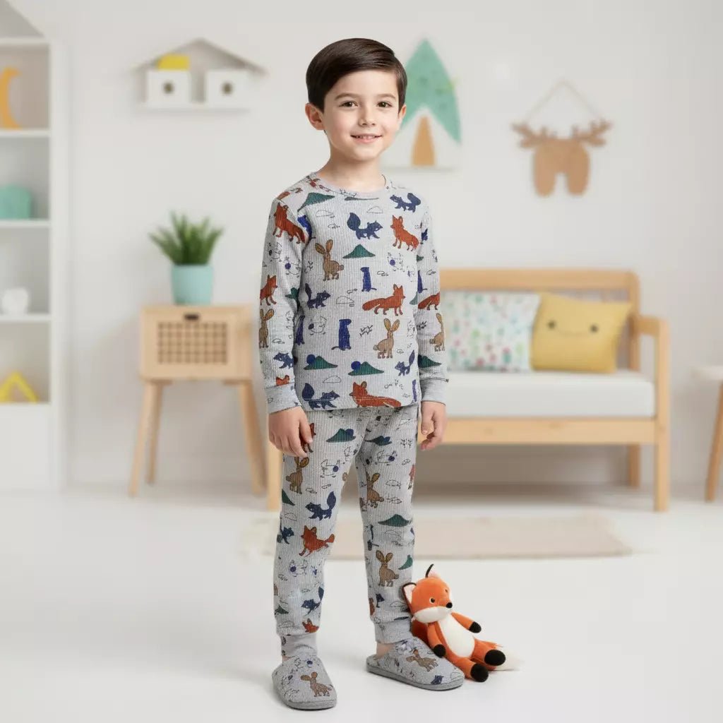 Roaming Fox Boy Pajama Set- Grey