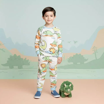 Pastel Dino Boy Pajama Set- White