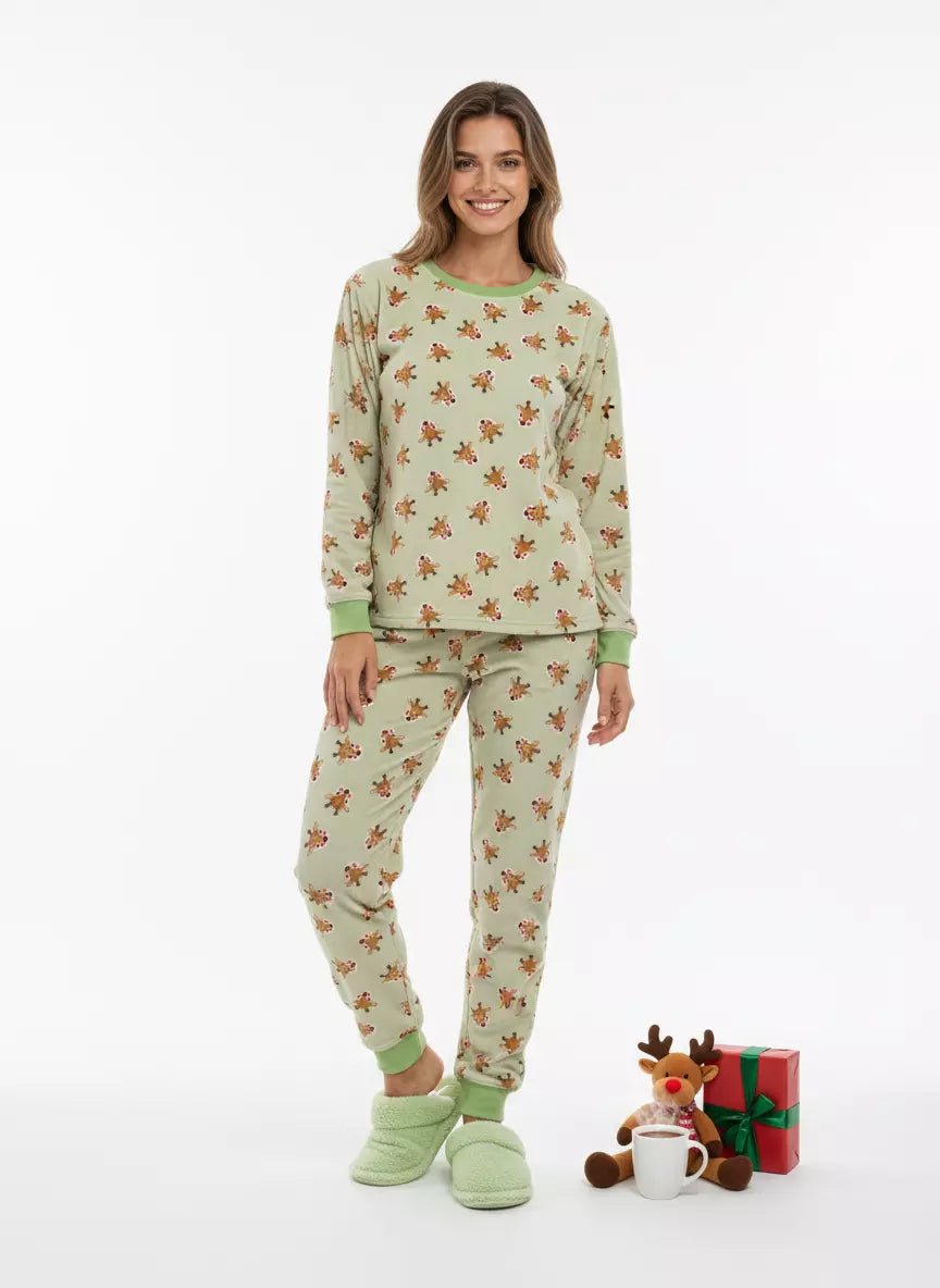Deer Women Polar Pajama Set- Green