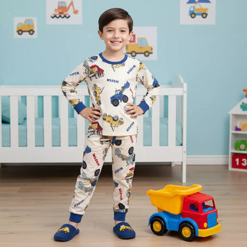 Vroom Truck Boy Pajama Set- White