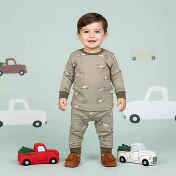 Pick up Car Baby Boy Pajama Set- Dark Green