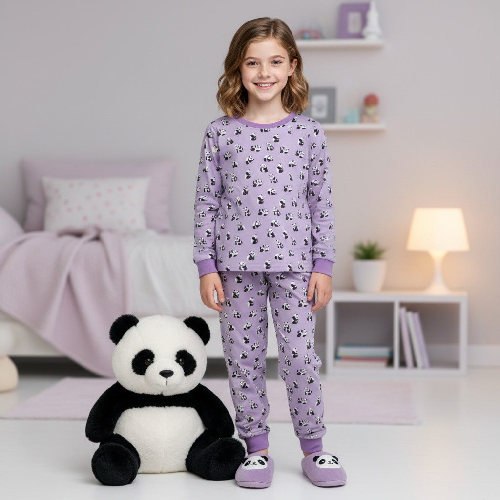 Sleepy Panda Girl Pajama Set- Purple