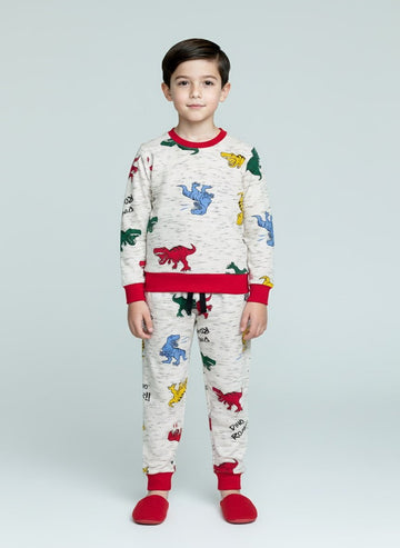Dino Roar Boy Sweatshirt Set- Red