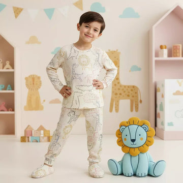 Doodle Safari Boy Pajama Set- Off white